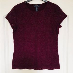 Lace overlay top, maroon red, from Chaps
